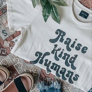 NWT Blank Paige "Raise Kind Humans” Graphic Short Sleeve Tee | Medium | Ivory